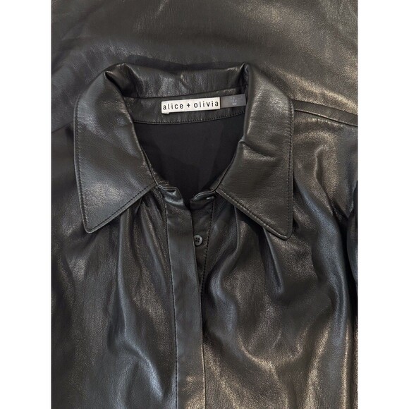 Alice Olivia Womens Dress Black Jem Vegan Leather Mini Puffed Shirtdress Medium - Picture 4 of 12